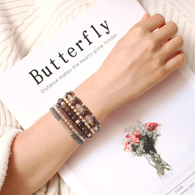 GOOJIDS Surfer Heishi Clay Bead Bracelets for Women Bohemian Stackable Gold Plated Beaded Stretch Bracelets Elastic Layering Friendship Bracelets Set Boho Jewelry - Image 4